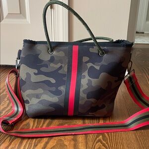 HAUTE SHORE Camouflage Crossbody Bag with Red Stripe